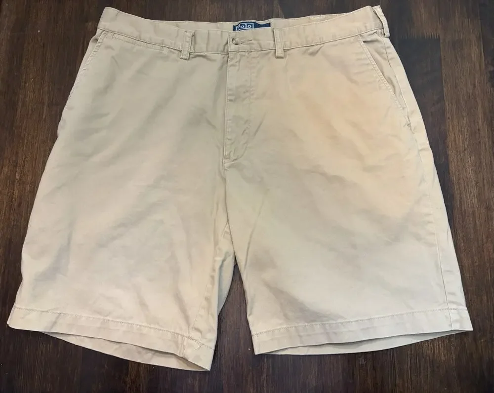 Polo Ralph Lauren Prospect Chino Shorts Mens 38 Khaki Flat Front 100% Cotton